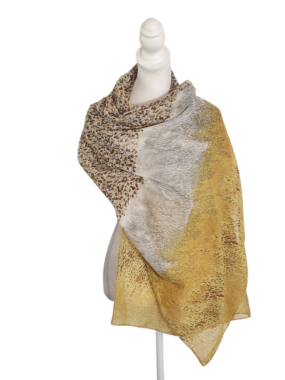 Brown Yellow and Gray Abstract Print Lightweight Scarf 30 x 70